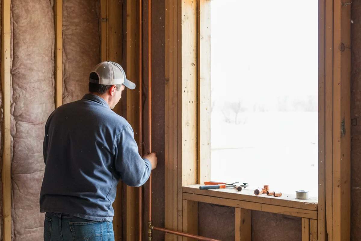 Licensed plumber running new copper supply lines in a Minerva home